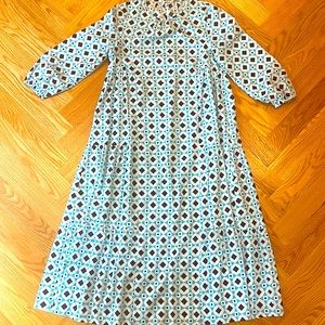 Navy and turquoise geometric print maxi dress from Zara, size M.